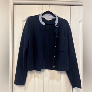 LOFT Navy Sweater with Ruffle Detail